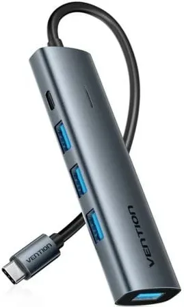 Hub USB Tipo-C 3.0 Vention TGZHB/ 3xUSB/ 1xUSB Tipo-C PD/ Gris