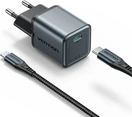 Cargador de Pared GaN Vention TZ-FEVH0-EU/ 1xUSB Tipo-C + Cable Lightning/ 20W