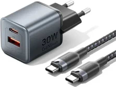Cargador de Pared GaN Vention TZ-FEWH0-EU/ 1xUSB Tipo-C/ 1xUSB/ 30W
