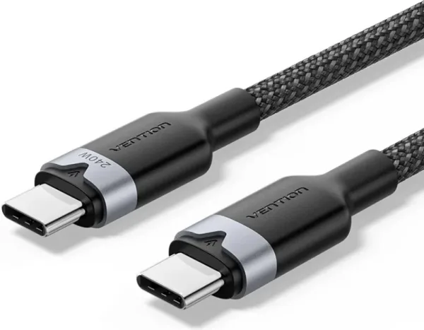 Cable USB 3.2 Tipo-C 5A Vention TRGBF/ USB Tipo-C Macho - USB Tipo-C Macho/ Hasta 100W/ 10Gbps/ 1m/ Negro