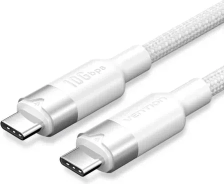 Cable USB 3.2 Tipo-C 5A Vention TRGWD/ USB Tipo-C Macho - USB Tipo-C Macho/ Hasta 100W/ 10Gbps/ 50cm/ Blanco