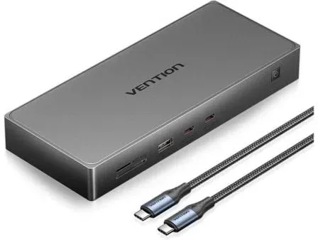 Docking USB Tipo-C Vention TPWH0/ 2xHDMI 4K/ 1xDisplayPort/ 3xUSB/ 2xUSB Tipo-C/ 1xUSB Tipo-C PD/ 1xRJ45/ 1xLector Tarjetas/ Gris