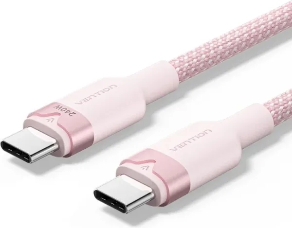 Cable USB 2.0 Tipo-C 5A Vention TRIPH/ USB Tipo-C Macho - USB Tipo-C Macho/ Hasta 240W/ 480Mbps/ 2m/ Rosa