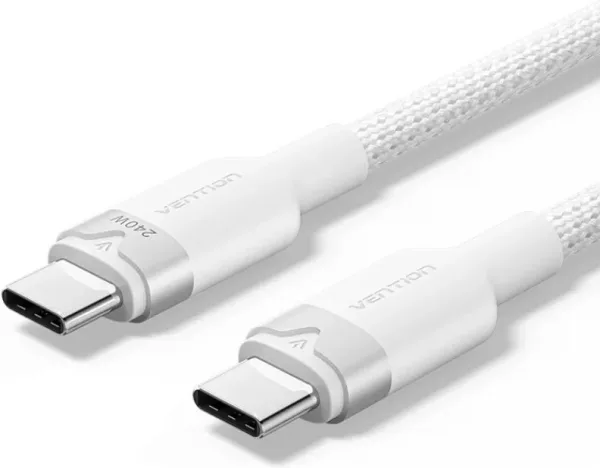Cable USB Tipo-C 2.0 5A Vention TRIWH/ USB Tipo-C Macho - USB Tipo-C Macho/ Hasta 240W/ 480Mbps/ 2m/ Blanco