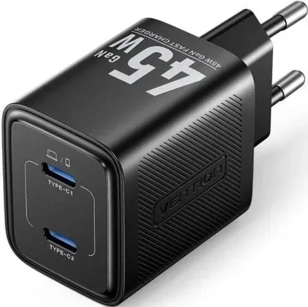 Cargador de Pared GaN Vention FEFB0-EU/ 2xUSB Tipo-C/ 45W