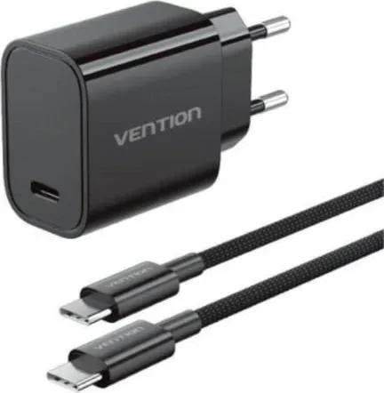 Cargador de Pared GaN Vention G18B0-EU/ 1xUSB Tipo-C + Cable USB Tipo-C/ 30W