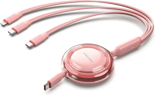 Cable USB Tipo-C 2.0 5A Vention TRJPBE/ USB Tipo-C Macho - 3x USB Tipo-C Macho/ Hasta 100W/ 480Mbps/ 1.1m/ Rosa
