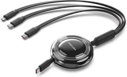 Cable USB Tipo-C 2.0 5A Vention TRKBBE/ USB Tipo-C Macho - 3x USB Tipo-C Macho/ Hasta 100W/ 480Mbps/ 1.1m/ Negro