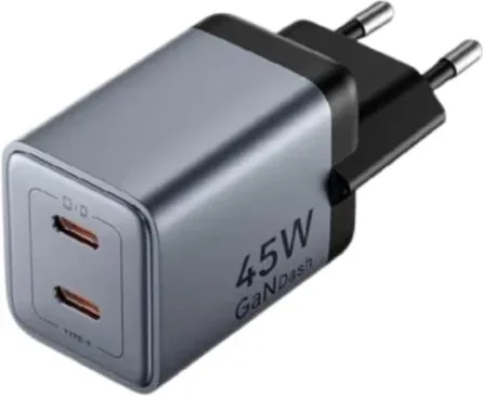 Cargador de Pared GaN Vention TZ-FCDH0-EU/ 2xUSB Tipo-C + Cable USB Tipo-C/ 45W