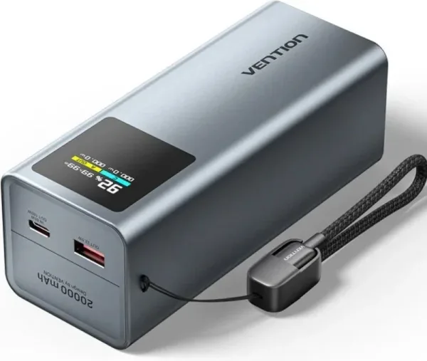 Powerbank 20000mAh Vention FKCH0/ 100W/ Gris/ Incluye Cable USB Tipo-C