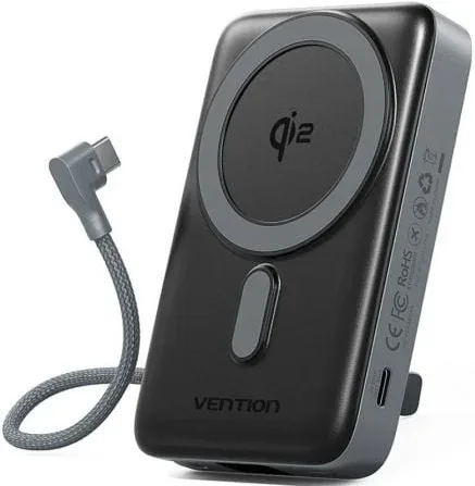 Powerbank 10000mAh Vention FKHH0/ 35W/ Wireless/ Gris/ Incluye Cable USB Tipo-C