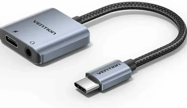 Adaptador Audio Vention BIGHA/ USB Tipo-C Macho - Jack 3.5 Hembra/ USB Tipo-C PD Hembra/ Gris