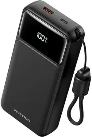 Powerbank 20000mAh Vention XGYB0-40-TY/ 22.5W/ Negra/ Incluye Cable USB Tipo-C