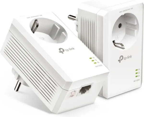 Tp-Link Av1000 Passthrough Powerline Kit,  Broadcom, 1 Gigabit Port, 1000Mbps Powerline, Homeplug Av2, New Plc Utility, Twin Pack