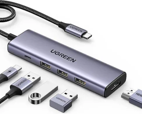 Ugreen 15596 base para portátil y replicador de puertos Alámbrico USB 3.2 Gen 1 (3.1 Gen 1) Type-A + Type-C Aluminio