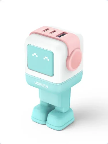 Ugreen Uno RG 65W 3-Port GaN Fast Charger pink blue Ordenador portátil, Teléfono móvil, Portátil, Tableta, Teléfono Azul Corriente alterna Carga rápida Interior