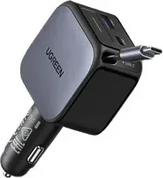 Ugreen 60W 2C1A Fast Car Charger With Retractable USB-C Cable