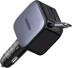 Ugreen 90W 2C1A Fast Car Charger With Retractable USB-C Cable