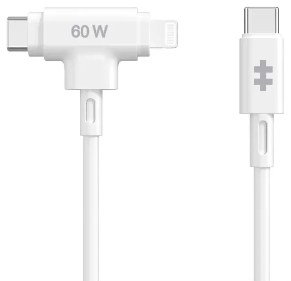 Hyper Silicone USB-C To USB-C And Lightning Hybrid 60W Cable - White