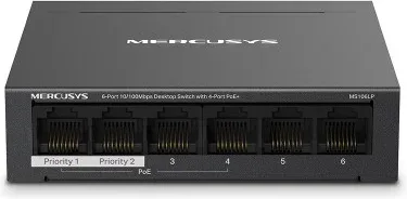 Mercusys MS106LP switch Gestionado Fast Ethernet (10/100) Energía sobre Ethernet (PoE) Negro