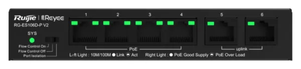 SWITCH RUIJIE REYEE RG-ES106D-P V2 10/100 6p PoE AF/AT