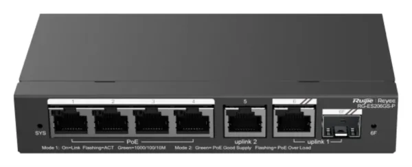 SWITCH RUIJIE REYEE RG-ES206GS-P GIGALAN 6p SFP 1p PoE+