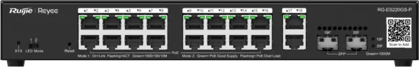 Switch Ruijie Rg-Es220Gs-P 20 Puertos Gigabit PoE 16 Poe2 2Rj45