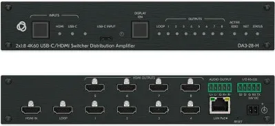 Kramer Avsm 2X1:8 4K60 USB-C/HDMI Switcher Distribution Amplifier- Da3-28-H (10-00002890)