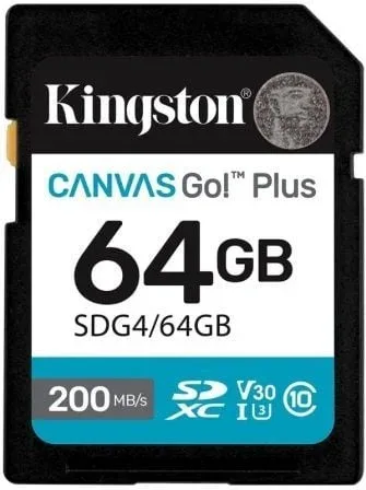 Tarjeta de Memoria Kingston CANVAS Go! Plus 64GB SD XC/ Clase 10/ 200MBs