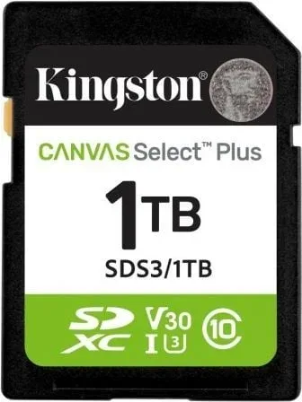 Tarjeta de Memoria Kingston CANVAS Select Plus 1TB SD XC/ Clase 10/ 150MBs
