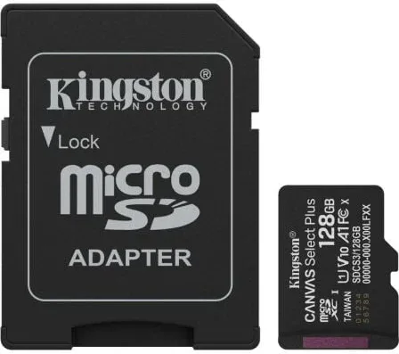 Tarjeta de Memoria Kingston CANVAS Select Plus 128GB microSD XC con Adaptador/ Clase 10/ 150MBs