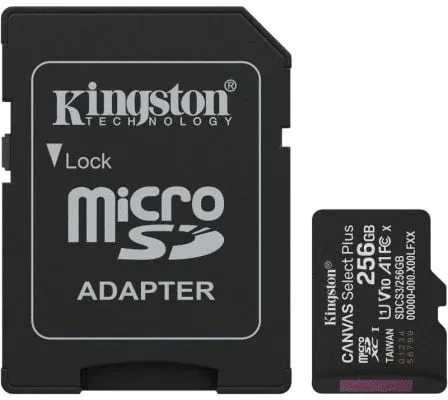 Tarjeta de Memoria Kingston CANVAS Select Plus 256GB microSD XC con Adaptador/ Clase 10/ 150MBs