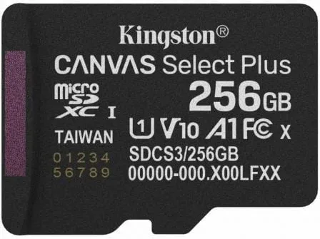 Tarjeta de Memoria Kingston CANVAS Select Plus 256GB microSD XC/ Clase 10/ 150MBs