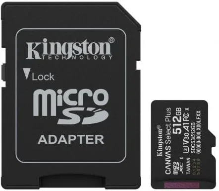 Tarjeta de Memoria Kingston CANVAS Select Plus 512GB microSD XC con Adaptador/ Clase 10/ 150MBs