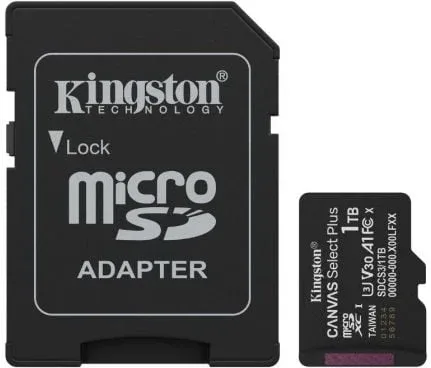 Tarjeta de Memoria Kingston CANVAS Select Plus 1TB microSD XC con Adaptador/ Clase 10/ 150MBs