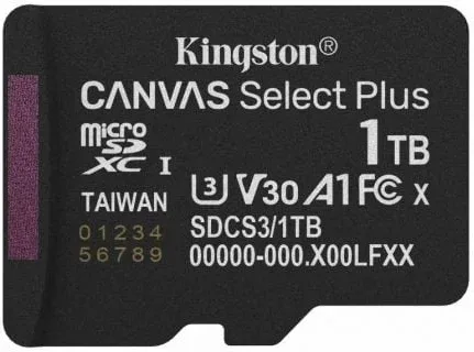 Tarjeta de Memoria Kingston CANVAS Select Plus 1TB microSD XC/ Clase 10/ 150MBs