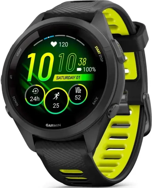 Garmin forerunner 265s 42mm bisel y carcasa en negro con correa de silicona en negro - amarillo
