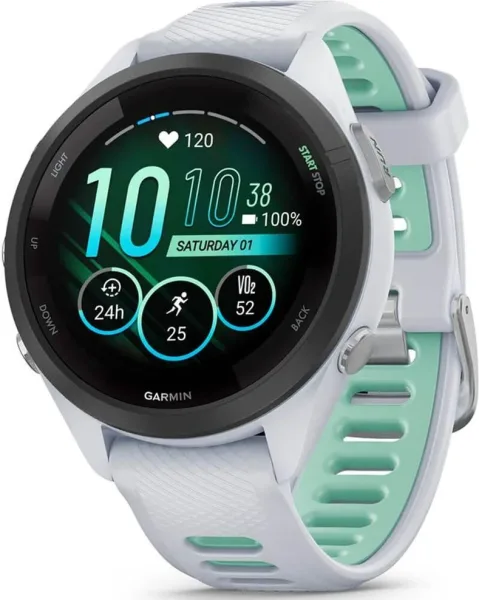 Garmin forerunner 265s 42mm bisel negro con carcasa en blanco y correa de silicona en blanco - verde
