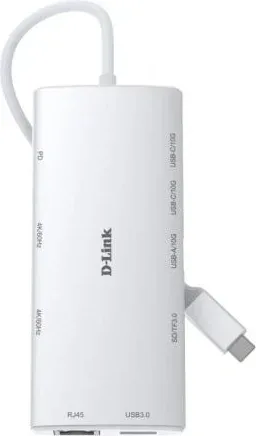 Docking USB Tipo-C D-Link DUP-A01/ 1xUSB/ 2xUSB Tipo-C/ 2xHDMI 4K/ 1xRJ45/ 1xLector de Tarjetas/ 1xUSB Tipo-C PD/ Blanco