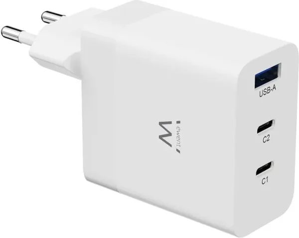 Cargador Movil Ewent Carga Rapida Puertos 2 USB-C y 1 USB-A 65W Blanco