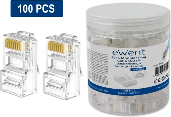 Conector rj45 ewent easyconnect im1206 cat.6 u - utp para cable redondo 100 unidades