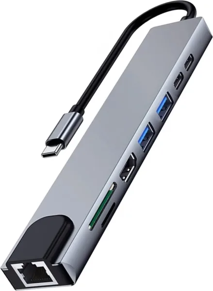 Docking station USB tipo c ewent ew1146 8 en 1 87w - HDMI 4K - 1 x USB tipo c pd - 1 x USB tipo c - 2 x USB tipo a - rj45 - lector de tarjetas
