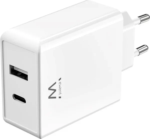 Cargador Movil Ewent Carga Rapida Puertos USB-C y USB-A 45W Blanco