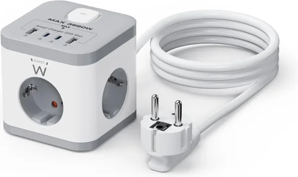 Regleta sobremesa ewent ew3863 3x schuko -  2x USB tipo a -  2x USB tipo b