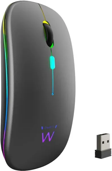 Ewent Ratón Inalámbrico Recargable Dual Conexión Bluetooth/WiFi, RGB