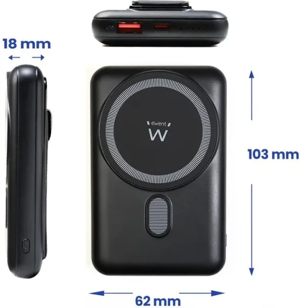 Power Bank Ewent Wireless 15W Magsafe 10000Mah Pd 22.5W 1Xusb-C(In/Out) 1Xusb-A