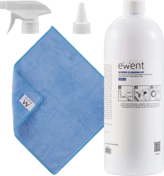 Ewent Kit de Limpieza de Pantallas 1000Ml con Paño Microfibra 30X30Cm