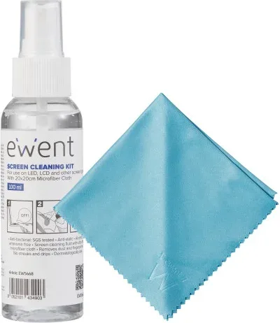 Ewent Kit de Limpieza de Pantallas 100Ml Conpaño Microfibra 20X20Cm