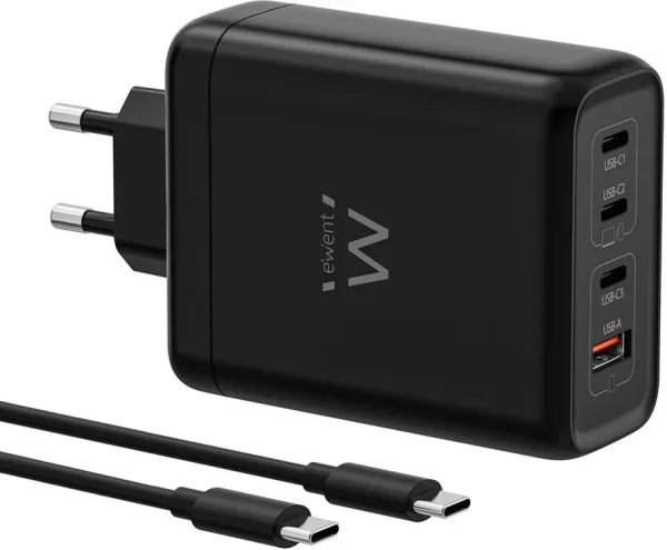 Cargador ewent ew1337 140w 3x USB tipo c 1x USB tipo a negro