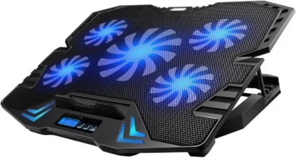 Ewent Base de Refrigeracion para Portatiles Hasta 17" con 5 Ventiladores Silencioso + 2 Puertos USB + 5 Velocidades del Ventilador y 2 Modos de Refrigeracion (Ew1259)